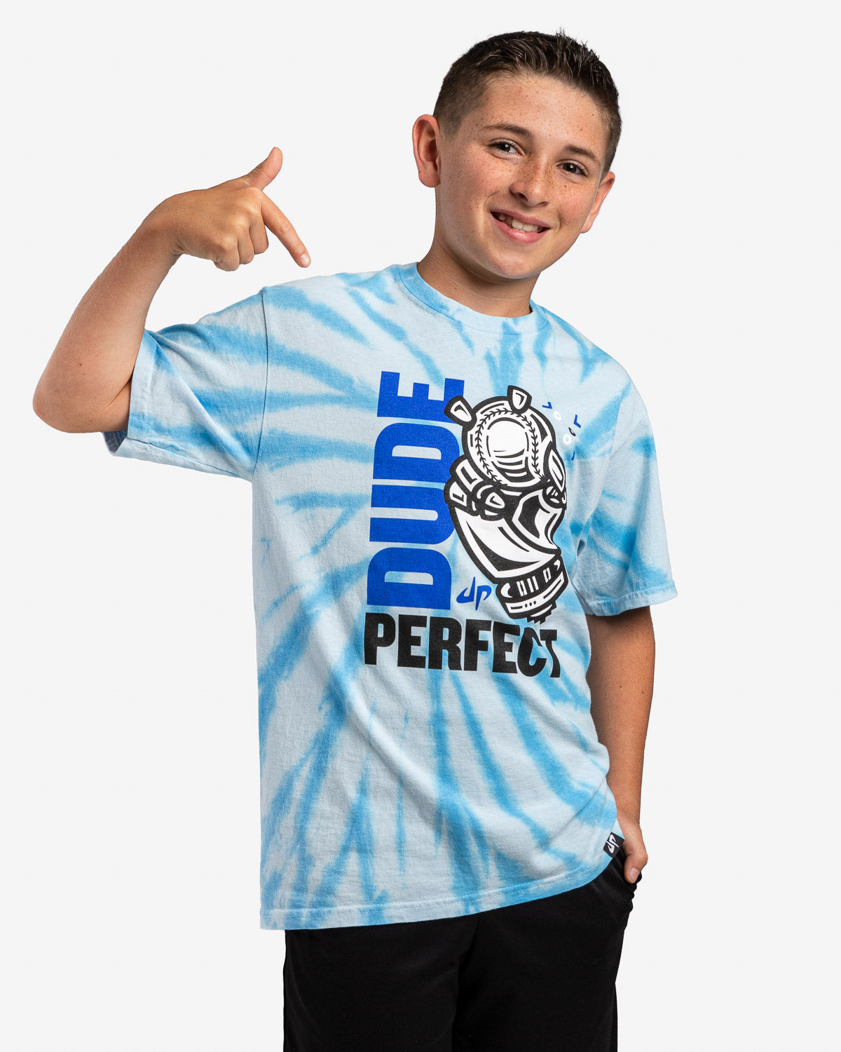 Dude Perfect 'Robo Grip' Tee (Blue Spiral Dye)